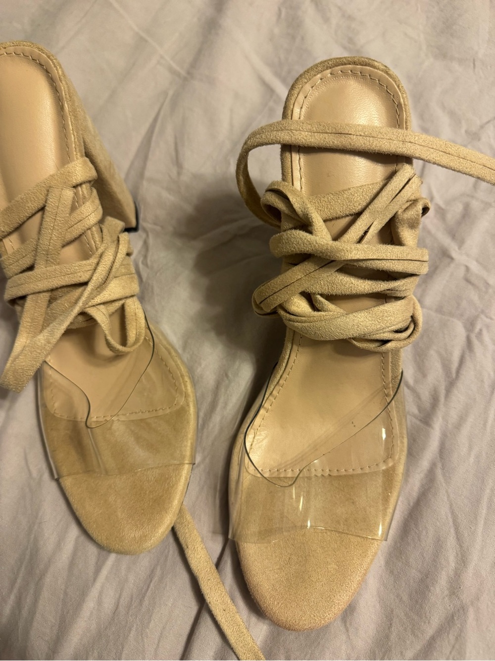 Women’s Tan Lace-Up Clear Strap Sandals